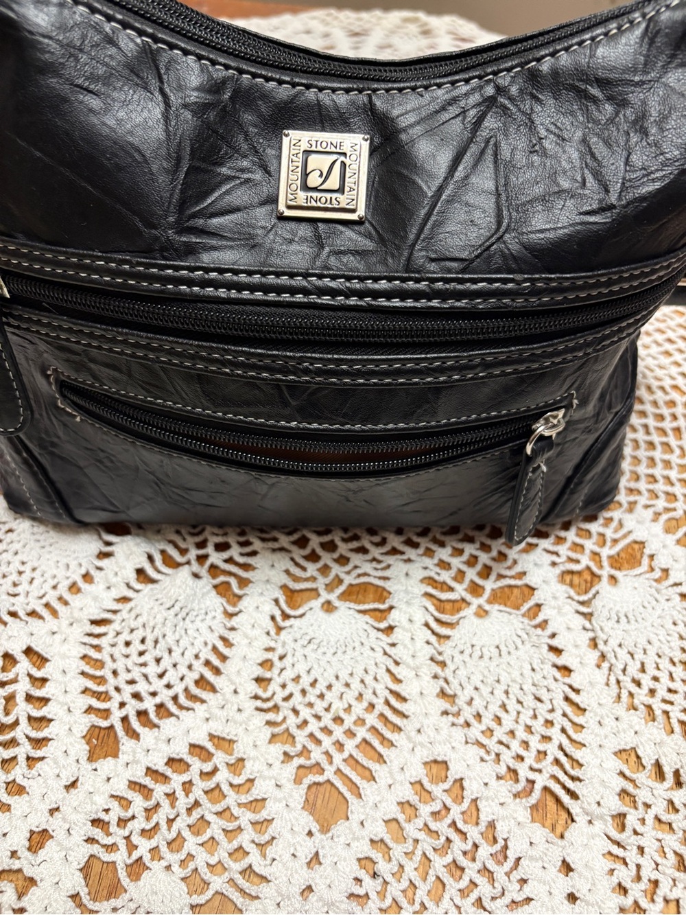 Stone Mountain Accessories Black Faux Leather Multi-Zip Shoulder Bag